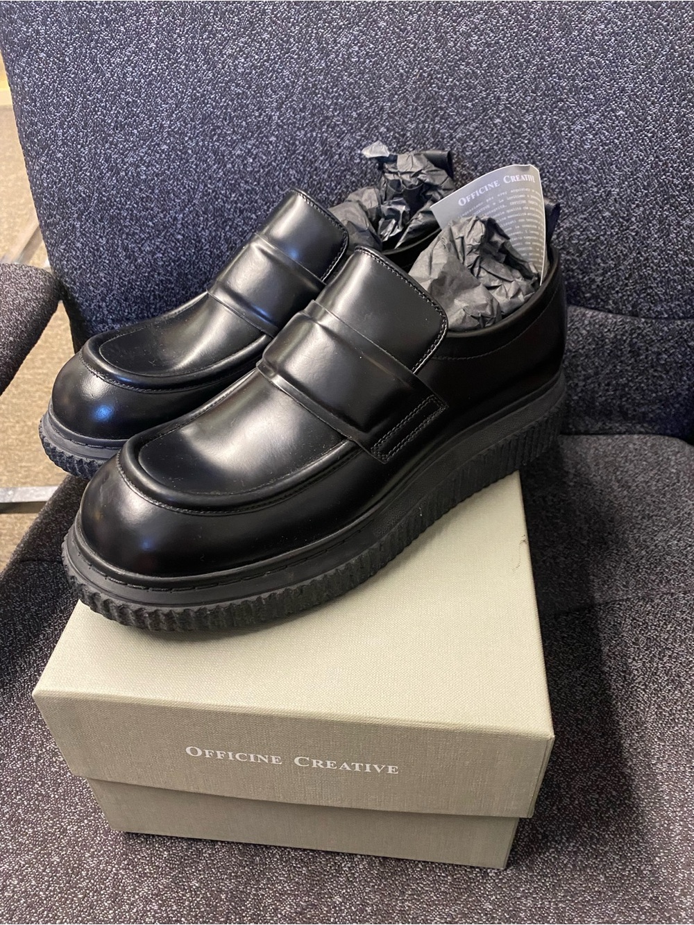 Officine Creative “KEISA” Black Leather Penny Loafers with Chunky Sole. Sz39